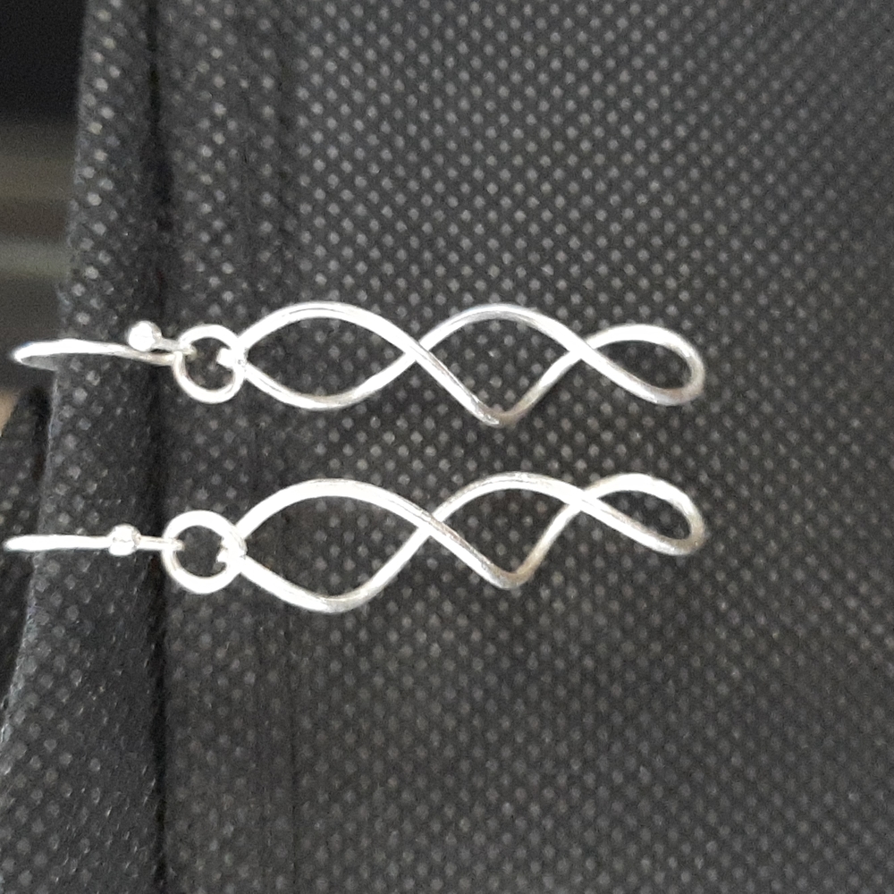 Long Twisted Silver Tone Lightweight  Spiral Earrings
